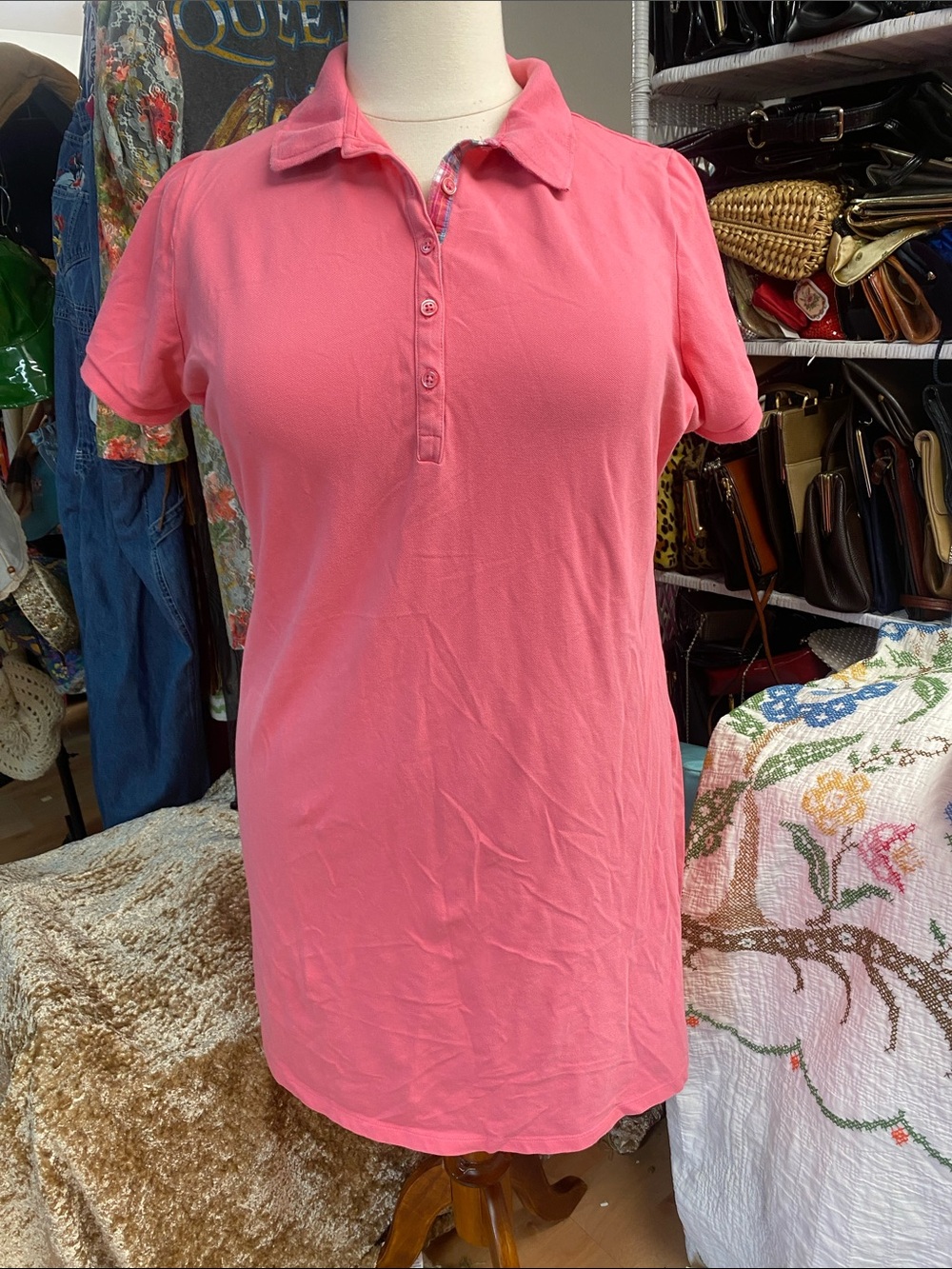 Lands' End - Classic Cotton -Pink Polo Dress w/plaid under trim -plus size 2X